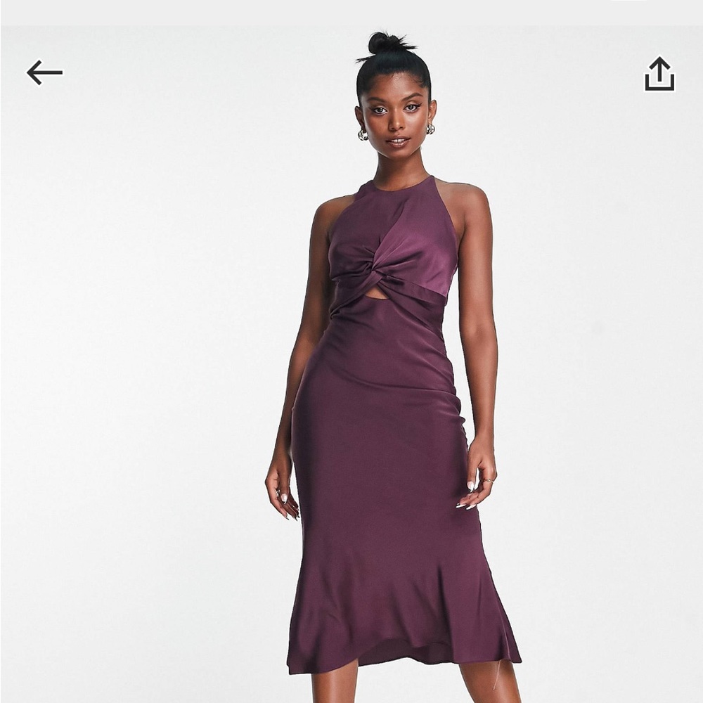 ASOS Design knot front satin midi dress with tie back